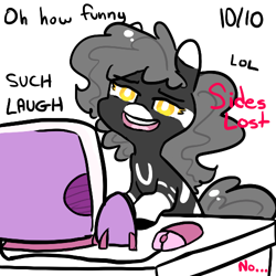 Size: 500x500 | Tagged: safe, artist:mt, derpibooru import, oc, oc only, oc:minituffs, zebra, computer, computer mouse, doge, minituffs, reaction image, sarcasm, solo