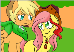 Size: 742x522 | Tagged: safe, artist:sunniedoodles, derpibooru import, oc, oc only, oc:apple rose, oc:lucky apple, earth pony, pegasus, pony, bbbff, blank flank, brother and sister, female, handkerchief, magical lesbian spawn, male, offspring, parent:applejack, parent:fluttershy, parents:appleshy, siblings