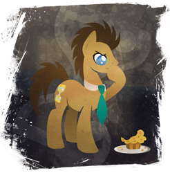 Size: 901x916 | Tagged: safe, artist:rariedash, derpibooru import, doctor whooves, earth pony, pony, cutie mark, cutie mark background, hooves, lineless, male, muffin, necktie, solo, stallion