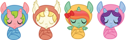 Size: 1600x521 | Tagged: safe, artist:ivyhaze, derpibooru import, oc, oc only, alicorn, bat pony, pony, unicorn, adoptable, baby, bat pony unicorn, bow, eyes closed, filly, freckles, multiple horns, wingless bat pony