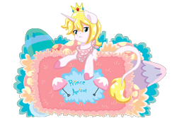 Size: 1800x1200 | Tagged: safe, artist:sarahostervig, derpibooru import, oc, oc only, classical unicorn, bandana, crown, leonine tail, prince apricot, solo