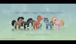 Size: 1170x683 | Tagged: safe, artist:almairis, derpibooru import, howard wolowitz, leonard hofstadter, penny, penny hofstadter, ponified, rajesh koothrappali, sheldon cooper, the big bang theory