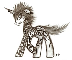 Size: 978x816 | Tagged: safe, artist:rossmaniteanzu, derpibooru import, pony, unicorn, male, piercing, ponified, solo, stallion, tattoo