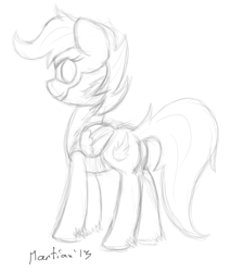 Size: 1200x1417 | Tagged: safe, artist:martian, derpibooru import, scootaloo, monochrome, older, sketch, solo, wonderbolt trainee uniform