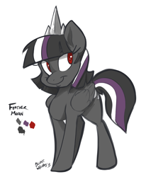 Size: 2471x3000 | Tagged: safe, artist:bluntwhiskey, derpibooru import, oc, oc only, oc:feathermoon, offspring, parent:king sombra, parent:twilight sparkle, parents:twibra, reference sheet, solo