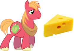 Size: 1443x990 | Tagged: safe, derpibooru import, big macintosh, earth pony, pony, cheese, food, joke, macaroni and cheese, male, pun, solo, stallion, visual pun