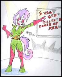 Size: 610x760 | Tagged: safe, artist:rdk, derpibooru import, sweetie belle, anthro, unguligrade anthro, the show stoppers, hooves, older, show stopper outfits, singing, solo, traditional art