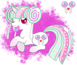 Size: 550x466 | Tagged: safe, artist:suzuii, derpibooru import, oc, oc only, pony, unicorn, candy, food, lollipop, solo, wink