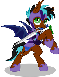 Size: 6000x7730 | Tagged: safe, artist:mactavish1996, artist:moonlight-ki, derpibooru import, oc, oc only, bat pony, pony, absurd resolution, armor, bipedal, simple background, solo, sword, transparent background, vector