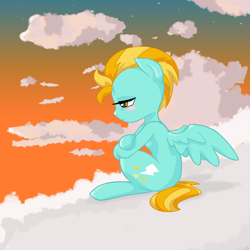 Size: 2000x2000 | Tagged: safe, artist:minty-red, derpibooru import, lightning dust, semi-anthro, blushing, cloud, cloudy, solo