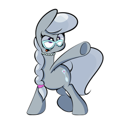 Size: 1280x1280 | Tagged: dead source, safe, artist:turtlefarminguy, silver spoon, earth pony, pony, female, filly, glasses, pearl necklace, pointing, pose, raised hoof, solo, solo female, transparent background