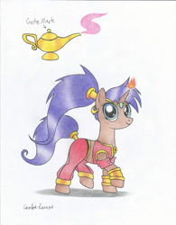 Size: 1024x1315 | Tagged: safe, artist:bonsai-tree009, derpibooru import, crossover, cutie mark, fire, genie, lamp, ponified, shantae, shantae (character)