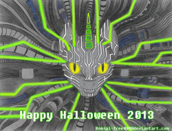 Size: 1024x777 | Tagged: safe, artist:bonsai-tree009, derpibooru import, face, halloween, ponified, shodan, system shock, system shock 2