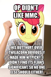 Size: 728x1092 | Tagged: safe, derpibooru import, apple bloom, alicorn drama, caption, drama, exploitable meme, first day brony, image macro, meme, op is trying to start shit