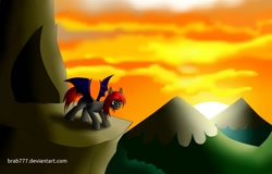 Size: 1116x716 | Tagged: safe, artist:brab777, derpibooru import, oc, oc only, bat pony, pony, sunset