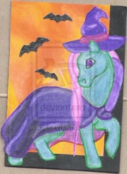 Size: 400x550 | Tagged: safe, artist:spiritedlittlepony, derpibooru import, ivy, bat, g2, cloak, clothes, hat, solo, traditional art