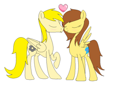 Size: 759x547 | Tagged: safe, artist:roaert, derpibooru import, oc, oc only, oc:gold drop, oc:robinmane, pegasus, pony, blushing, female, heart, love, male, shipping, straight