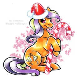 Size: 496x500 | Tagged: safe, artist:dizziness, derpibooru import, oc, oc only, candy cane, christmas, hat, hearth's warming eve, santa hat