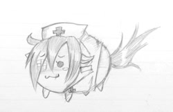 Size: 1024x665 | Tagged: safe, artist:eelball, derpibooru import, chubbie, cute, monochrome, nurse, skullgirls, solo, valentine (skullgirls)