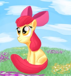 Size: 861x929 | Tagged: safe, artist:anotheraverageartist, derpibooru import, apple bloom, earth pony, pony, female, filly, simple background, solo