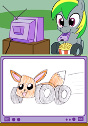 Size: 561x800 | Tagged: safe, derpibooru import, oc, oc:wheely bopper, original species, eevee, exploitable meme, meme, obligatory pony, pokémon, tv meme, wheelpone