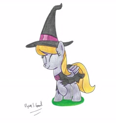 Size: 4320x4584 | Tagged: safe, artist:ulyssesgrant, derpibooru import, cloud kicker, absurd resolution, clothes, costume, hat, nightmare night, solo, traditional art, witch