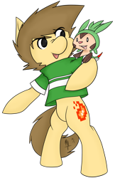 Size: 900x1388 | Tagged: safe, artist:kaelerreons, derpibooru import, oc, earth pony, pony, bipedal, chespin, clothes, crossover, male, pokémon, pokémon x and y, shirt, stallion