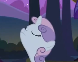 Size: 377x302 | Tagged: safe, derpibooru import, screencap, sweetie belle, sisterhooves social, forest, solo