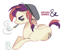 Size: 397x334 | Tagged: safe, artist:moonswirll, derpibooru import, oc, oc only, pony, beanie, drugs, earring, hat, male, smoke, smoking, solo, stallion