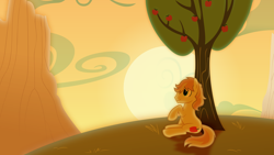 Size: 10000x5626 | Tagged: safe, artist:spectty, derpibooru import, braeburn, absurd resolution, apple tree, cloud, cloudy, solo, sunset