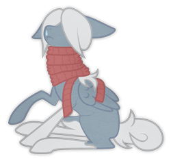 Size: 1455x1370 | Tagged: safe, artist:ivyhaze, derpibooru import, oc, oc only, oc:frostbite, pegasus, pony, clothes, floppy ears, frown, hair over eyes, hidden eyes, raised hoof, scarf, sitting, snot, solo