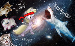 Size: 1024x640 | Tagged: safe, artist:petirep, derpibooru import, dinky hooves, shark, dinkysharkfighter32, epic, kitten