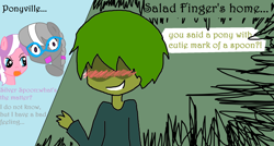 Size: 2050x1096 | Tagged: safe, artist:lolly <3, derpibooru import, diamond tiara, silver spoon, human, blushing, comic, crossover, salad fingers, text