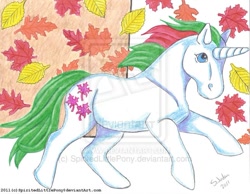 Size: 600x465 | Tagged: safe, artist:spiritedlittlepony, derpibooru import, gusty, g1, autumn, leaves, solo