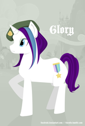 Size: 600x891 | Tagged: dead source, safe, artist:tinrobo, derpibooru import, glory, pony, unicorn, g1, alternate cutie mark, female, g1 to g4, hat, mare, solo