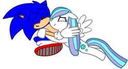 Size: 800x436 | Tagged: safe, artist:superstar-hero, derpibooru import, oc, canon x oc, crossover, crystal, hug, interspecies, love, shipping, sonic the hedgehog, sonic the hedgehog (series)