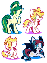 Size: 622x840 | Tagged: safe, artist:zhampy, derpibooru import, oc, oc only, bat pony, pegasus, pony, unicorn, bun, fangs, female, freckles, mare