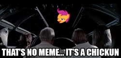 Size: 480x230 | Tagged: safe, derpibooru import, scootaloo, chickun, exploitable meme, forced meme, meme, star wars, that's no moon