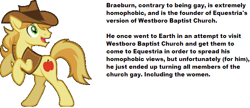 Size: 586x253 | Tagged: safe, derpibooru import, braeburn, everypony's gay for braeburn, gay, headcanon, homophobia, irony, male, out of character, text, westboro baptist church