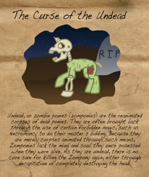 Size: 821x972 | Tagged: safe, artist:the-clockwork-crow, derpibooru import, undead, zombie, gravestone, text, zompony