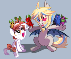 Size: 3103x2569 | Tagged: safe, artist:wicklesmack, derpibooru import, oc, oc only, oc:pebbles, oc:star line, bat pony, fruit bat, pony, animal, happy, vector