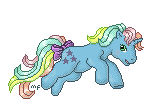 Size: 150x111 | Tagged: safe, artist:moogleymog, derpibooru import, starflower, g1, leaping, pixel art, solo, tail bow