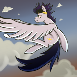 Size: 1024x1024 | Tagged: safe, artist:glasdale, derpibooru import, soarin', flying, solo