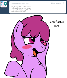 Size: 636x743 | Tagged: safe, artist:skoon, derpibooru import, berry punch, berryshine, pony, ask, ask berry punch, blushing, solo, tumblr