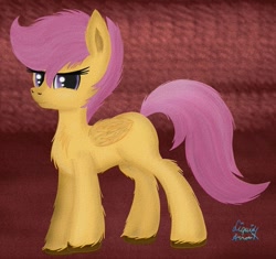 Size: 991x930 | Tagged: safe, artist:liquidarrow-x, derpibooru import, scootaloo, pegasus, pony, female, filly, simple background, solo