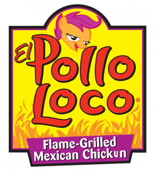 Size: 527x580 | Tagged: safe, derpibooru import, edit, scootaloo, chickun, el pollo loco, exploitable meme, meme, restaurant, scootachicken, sign