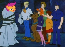 Size: 350x253 | Tagged: safe, derpibooru import, scootaloo, chickun, exploitable meme, meme, scooby doo