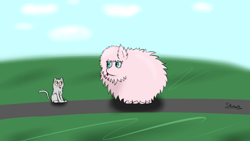 Size: 1280x720 | Tagged: safe, artist:spenws, derpibooru import, oc, oc only, oc:fluffle puff, cat, :p, cute, encounter, fluffle puffing, fluffy, tongue out