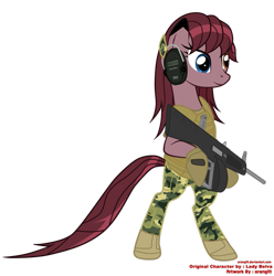 Size: 891x897 | Tagged: safe, artist:orang111, derpibooru import, oc, oc only, pony, aa-12, bipedal, camouflage, clothes, gun, military, request, shotgun, solo, uniform