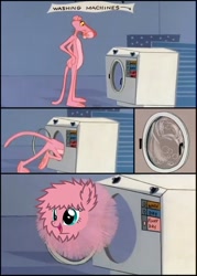 Size: 630x882 | Tagged: safe, artist:mixermike622, derpibooru import, oc, oc:fluffle puff, comic, crossover, cute, fluffy, parody, pink panther, theory, washing machine